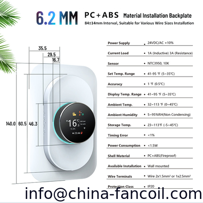 Smart WIFI app control  touch screen Room Thermostat for fan coil unit 2 pipe/Arcobalecno design/TF-701 series supplier