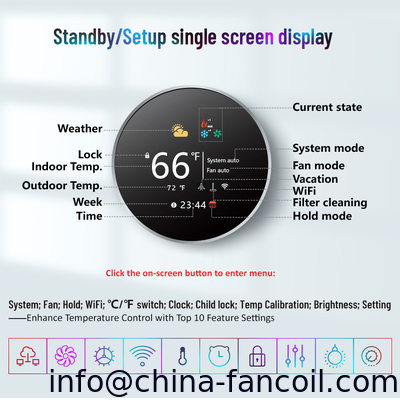 Smart WIFI app control  touch screen Room Thermostat for fan coil unit 2 pipe/Arcobalecno design/TF-701 series supplier