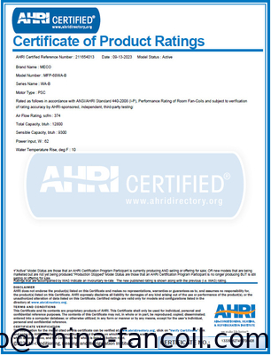 Ceiling concealed duct fan coil unit with AHRI certificate supplier